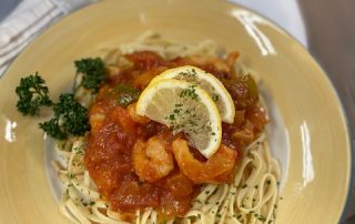 Sicilian Prawn Linguine with a fiery Tomato & Basil Provencal.